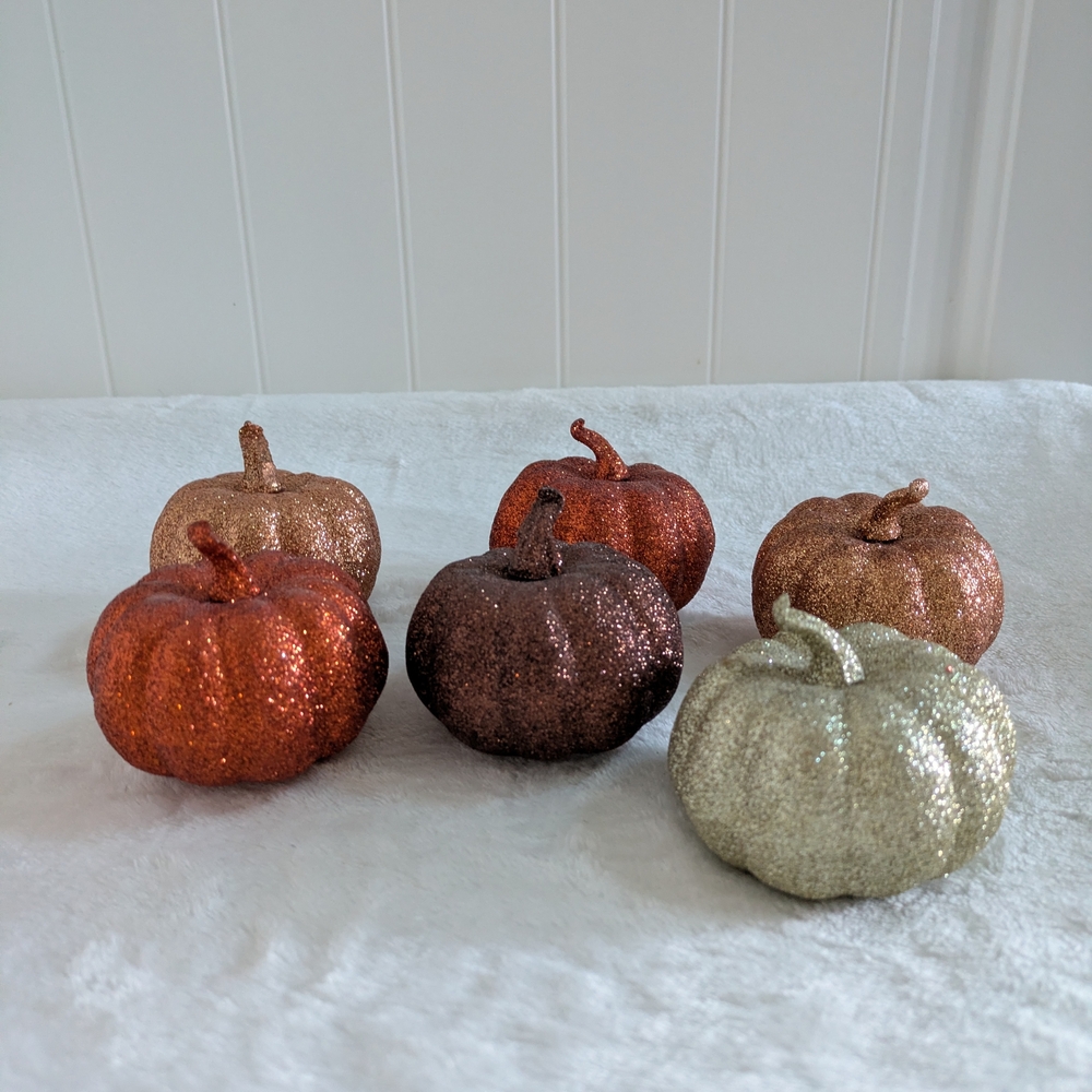 Set of Glittery Decorative Pumpkins